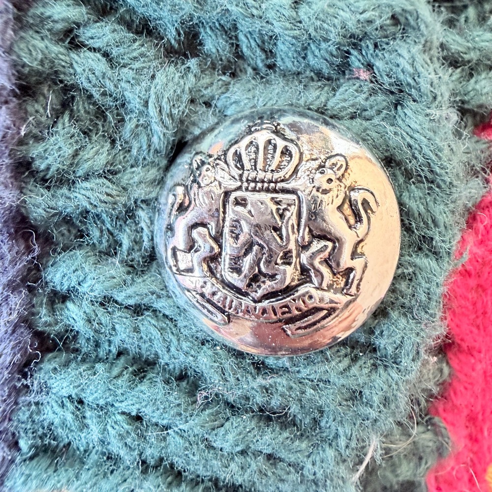 Vintage 90s Bianca Royal Crest Intarsia Cardigan Sweater Crown Heraldic Small - Picture 7 of 9